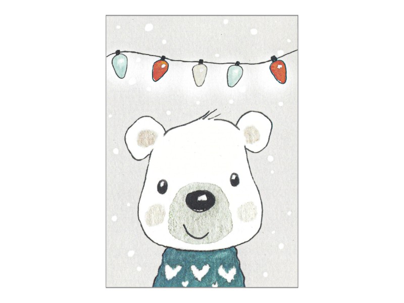 Christmas Winter Postcard - Cozy Lights And Bear