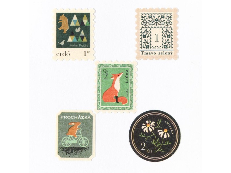 Antik Piac Postage Style Sticker Flakes - Verde