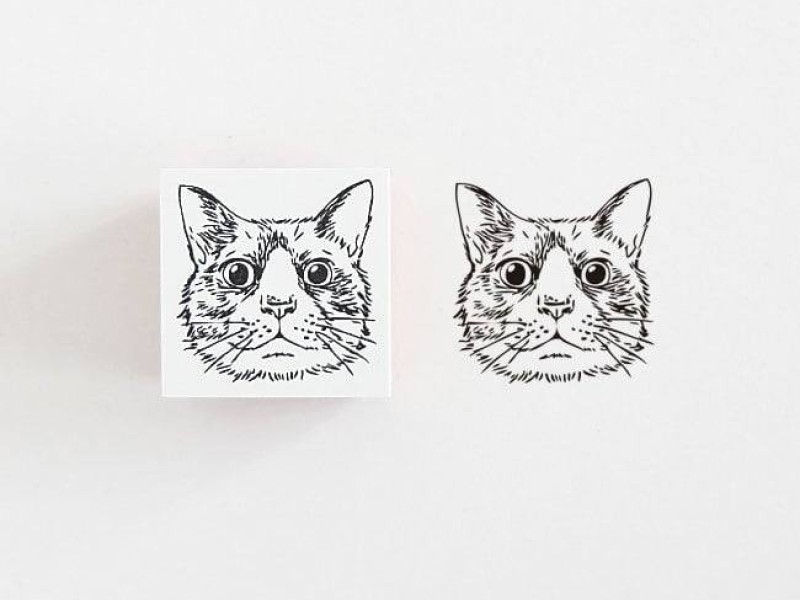 Ponchise Wooden Rubber Stamp - Hachiware Cat