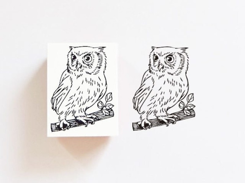 Ponchise Wooden Rubber Stamp - Owl