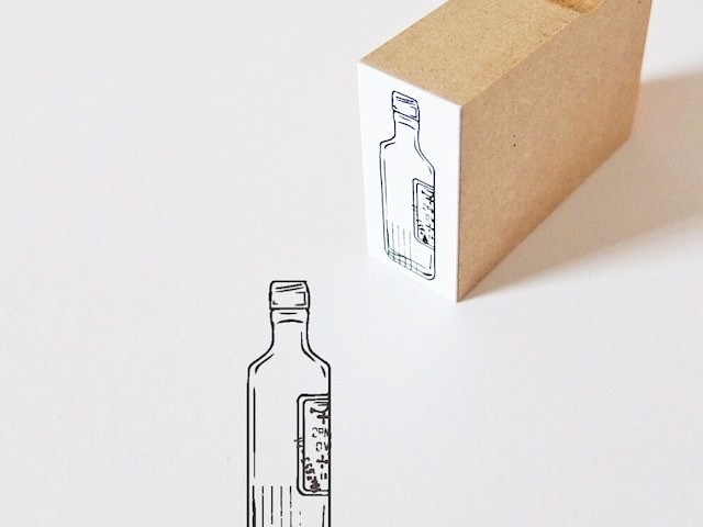 Ponchise Wooden Rubber Stamp - Antique Bottle