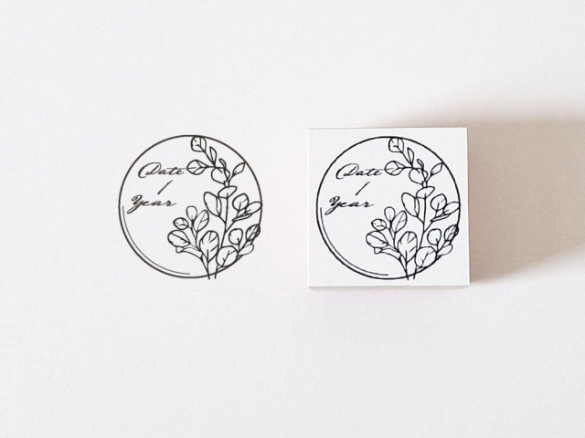 Ponchise Wooden Rubber Stamp Round Date Label - Eucalyptus