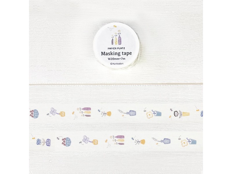 Papier Platz x Hankodori Washi Tape - Flower And Vase Yellow Blue