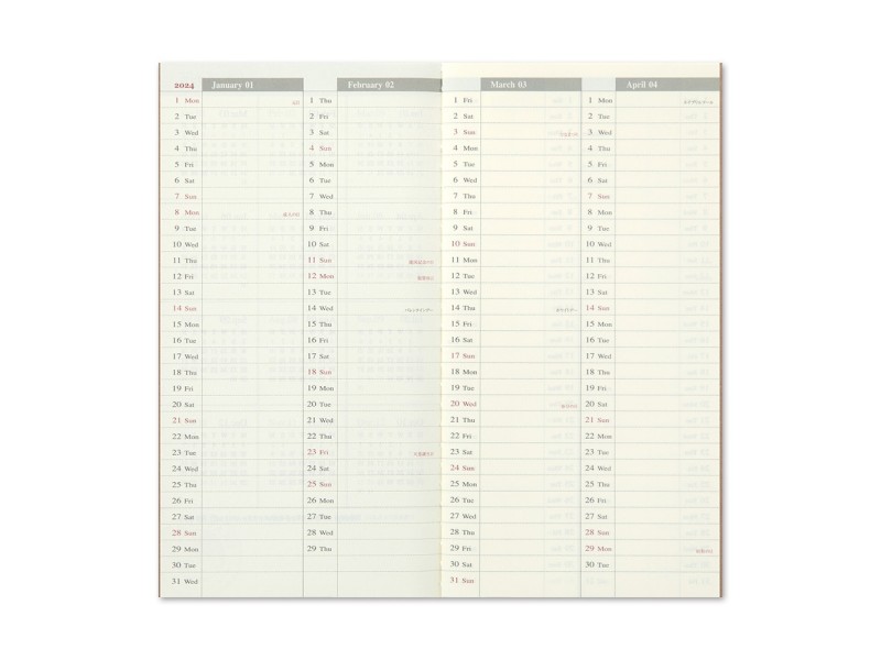 2024 Weekly Vertical Diary Traveler's Notebook Refill Regular Size