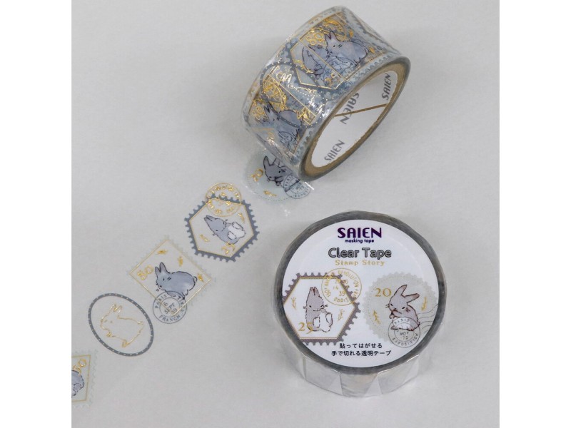 Saien Clear Tape Gold Foil Postmark Stamp - Rabbit