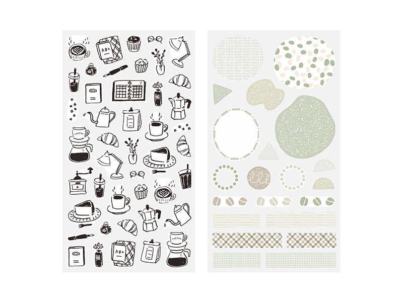 Midori Planner Stickers 2 Sheets - Monotone Cafe