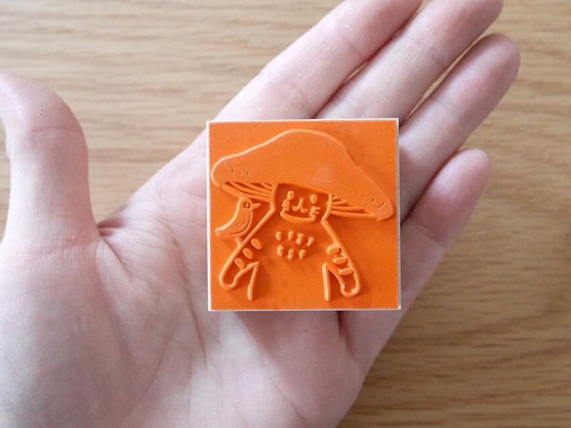 4Legs Rubber Stamp Mushroom Cat - Hello