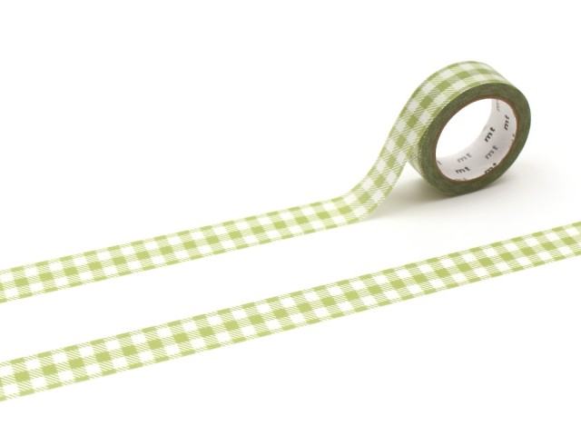 MT Deco Washi Tape - Striped Gingham Check Light Moss Green