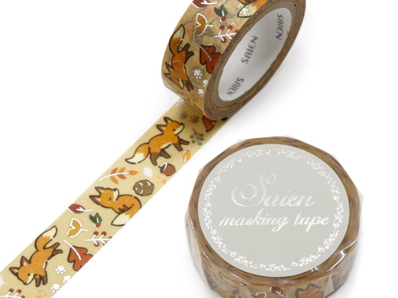 Saien Washi Tape - Fox And Fallen Leaves