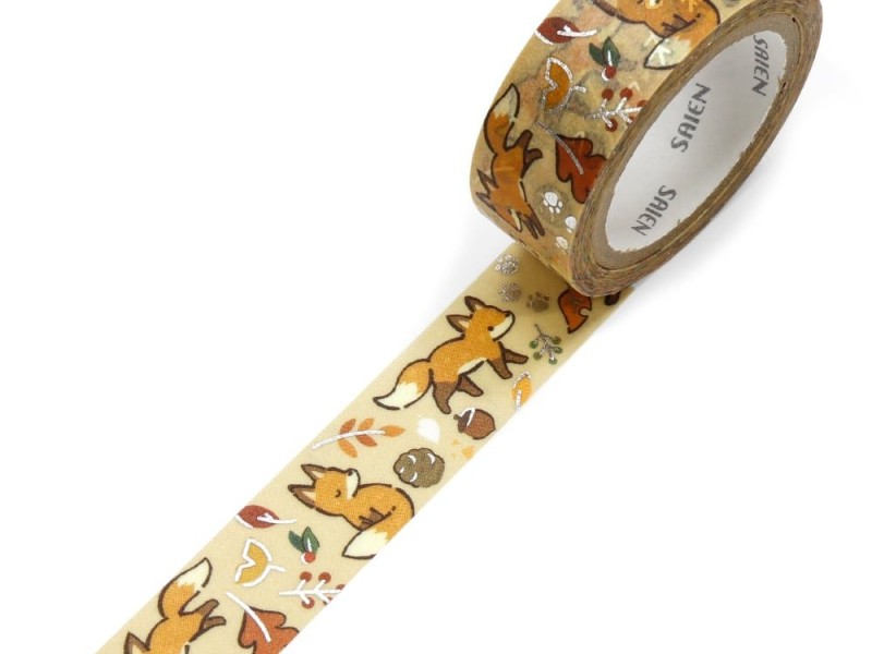 Saien Washi Tape - Fox And Fallen Leaves