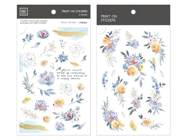 MU Print-On Transfer Stickers 107 - Dust Blue Bouquet