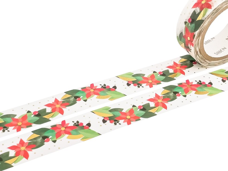 Saien | Christmas Washi Tape - Flower Wreath