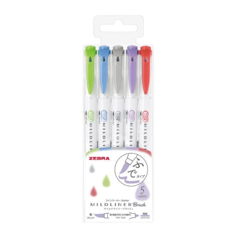 Zebra Mildliner Brush Double Sided Marker Pen Set - Cool Colors - Colors
