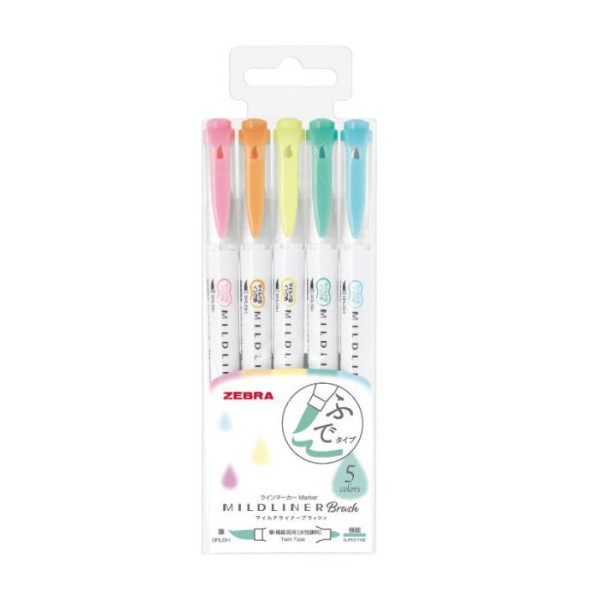 Zebra Mildliner Brush Double Sided Marker Pen Set - Fluorescent Colors -  Colors