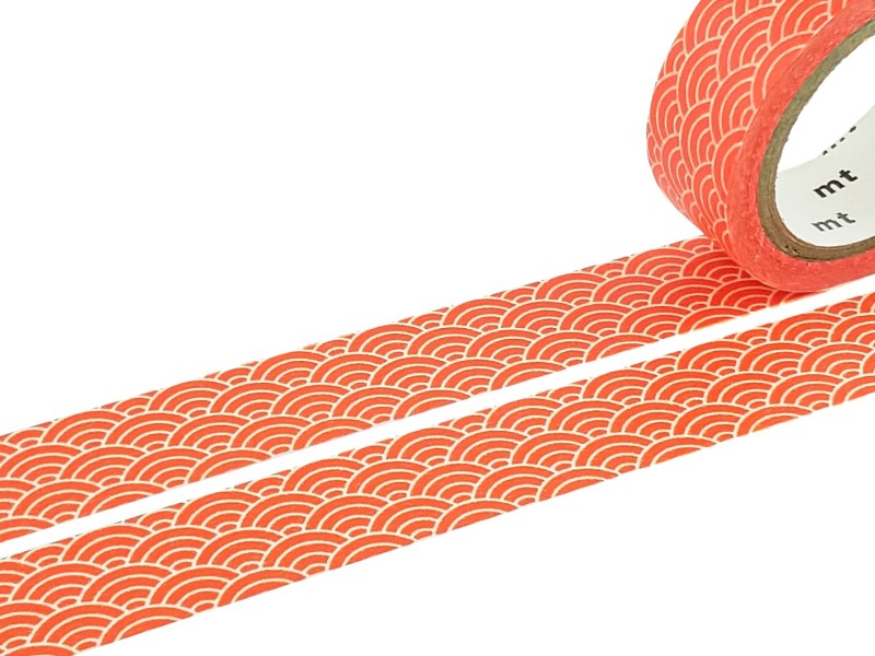 MT 1P Washi Masking Tape Orange Red Wave Pattern Seigaihamon Akadaidai