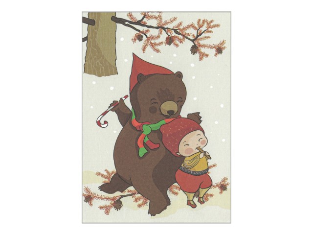 Talvinen Joulupostikortti - Lapsi ja Karhu